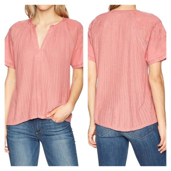 Lucky Brand Tops - LUCKY BRAND Embroidered Split Neck Top M